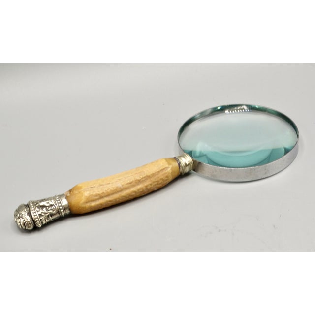 Brown Antique English Stag Horn & Sterling Magnifying Glass For Sale - Image 8 of 9