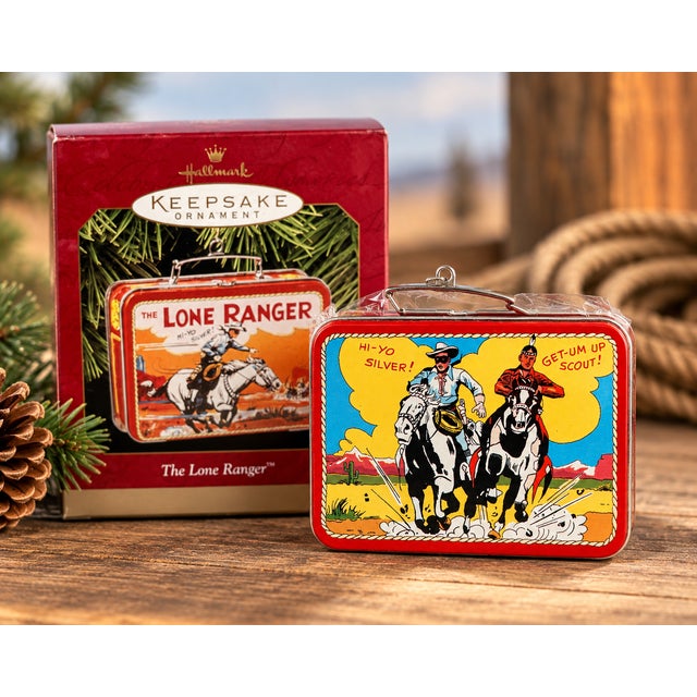 American Vintage Hallmark Keepsake the Lone Ranger Miniature Tin Lunchbox Christmas Ornament, Original Box For Sale - Image 3 of 6