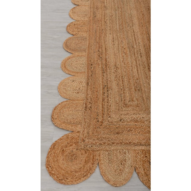 2.6'x12' Natural Color Jute Scallop Handmade Rug For Sale - Image 9 of 12