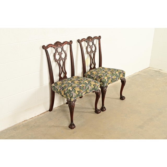 Romweber Antique Chippendale Carved Mahogany Side Chairs or Dining Chairs, Pair For Sale - Image 13 of 13