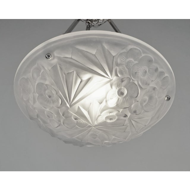 Silver French Art Deco Pendant Light by Francis Hubens & Degue 1930 France For Sale - Image 8 of 11