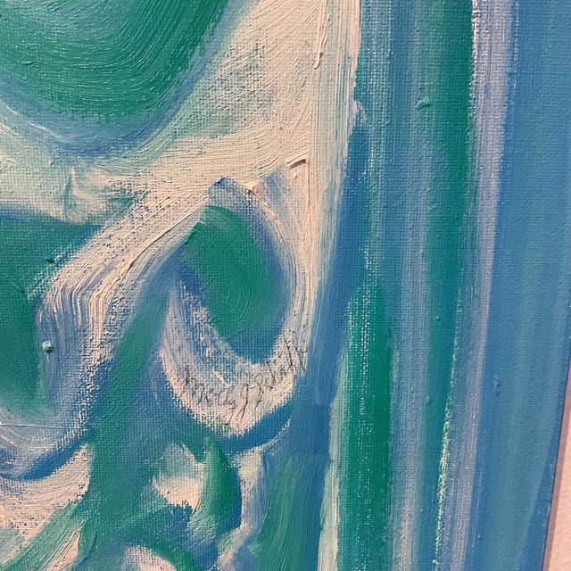 Mid-Century Modern Abstracted Figures Blue Original Molly J Schiff Oil on Canvas For Sale - Image 3 of 7