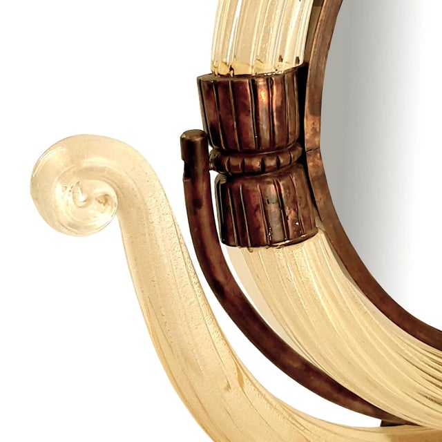 1950s Murano Venetian Glass Vanity Table Mirror - 24 Karat Gold Dust and Bronze Frame by Barovier & Toso For Sale - Image 10 of 12