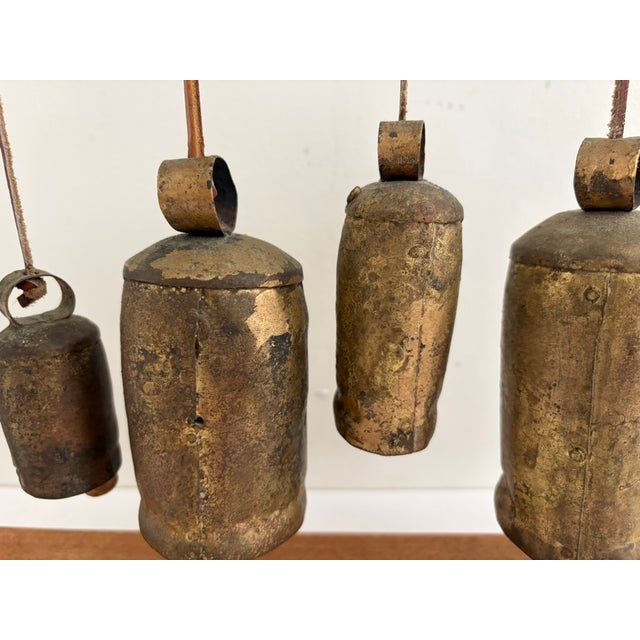 Vintage Cast Brass Bells – Rustic Hanging Bell Set For Sale - Image 4 of 13