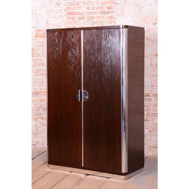 Brown Czech Bauhaus Wardrobe in Chrome, Steel and Oak by Vichr a Spol, 1930s For Sale - Image 8 of 17