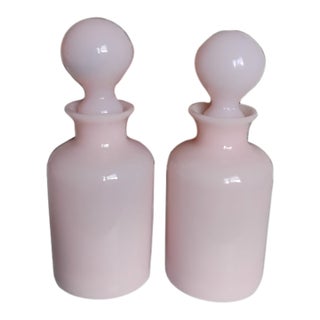 Early 20th Century Pair of French Pink Opaline Perfume Bottles With Original Stopper For Sale