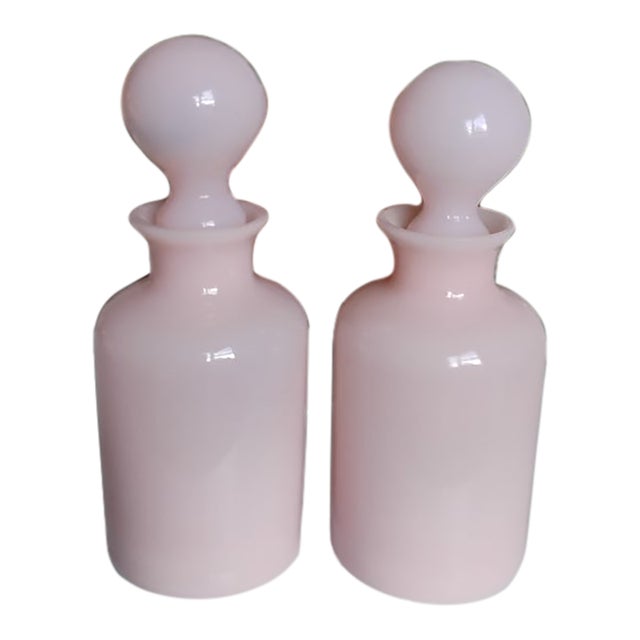 Early 20th Century Pair of French Pink Opaline Perfume Bottles With Original Stopper For Sale
