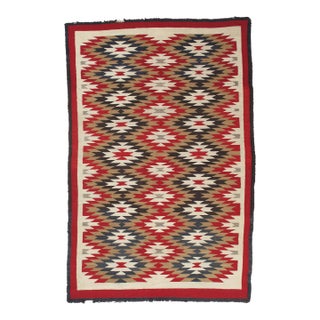 Vintage Navajo Carpet, Folk Rug, Handmade Wool, Beige, Red, Tan For Sale