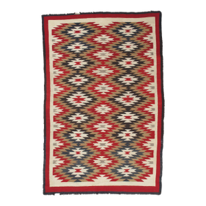 Vintage Navajo Carpet, Folk Rug, Handmade Wool, Beige, Red, Tan