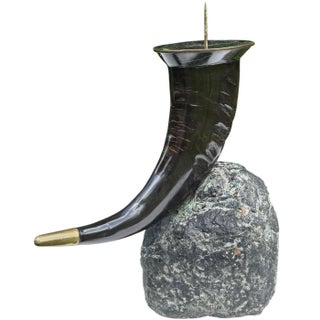 Vintage Maitland-Smith Sculptural Horn Candleholder With Stone Base For Sale