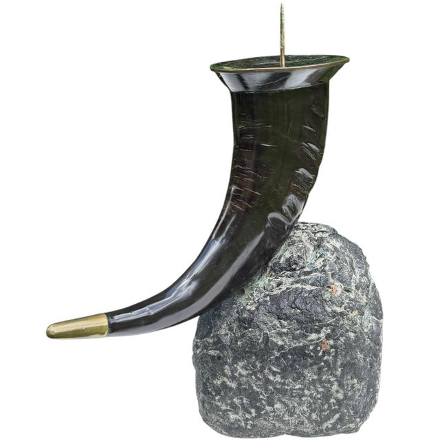 Vintage Maitland-Smith Sculptural Horn Candleholder With Stone Base For Sale