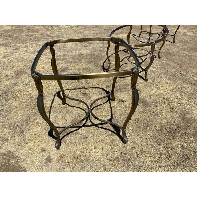 Vintage Hollywood Regency Style Oval Glass-Top Coffee Table and Side Table Set For Sale - Image 10 of 18