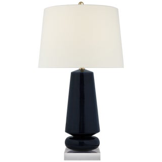 Chapman & Myers by Visual Comfort Signature Parisienne Medium Table Lamp in Denim with Linen Shade For Sale