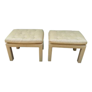 Pair of Billy Baldwin Style Silk Pillow Top Ottomans or Stools