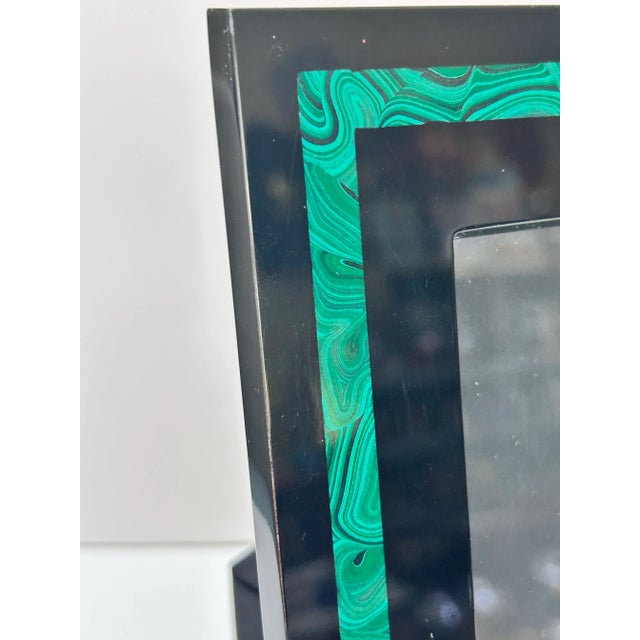 Gemstone Vintage Malachite Inlay Picture Frame Hollywood Regency Green Desk Frame For Sale - Image 7 of 8