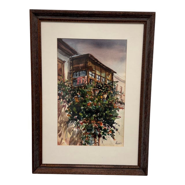 Luis Balcony Limeno Framed Watercolor, Circa 1999 For Sale