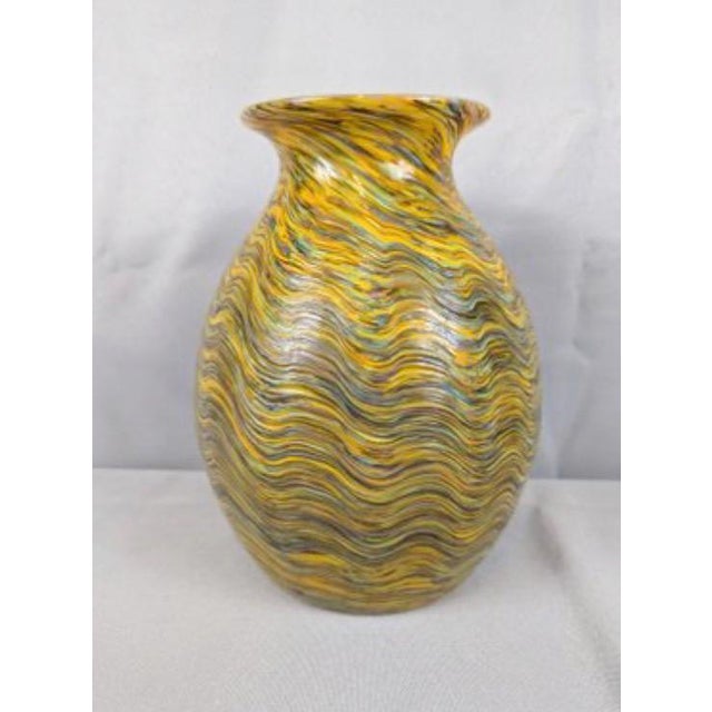Stunning Hand-Blown Art Glass Vase - Iridescent Wavy Design Elevate your home decor with this exquisite, one-of-a-kind...