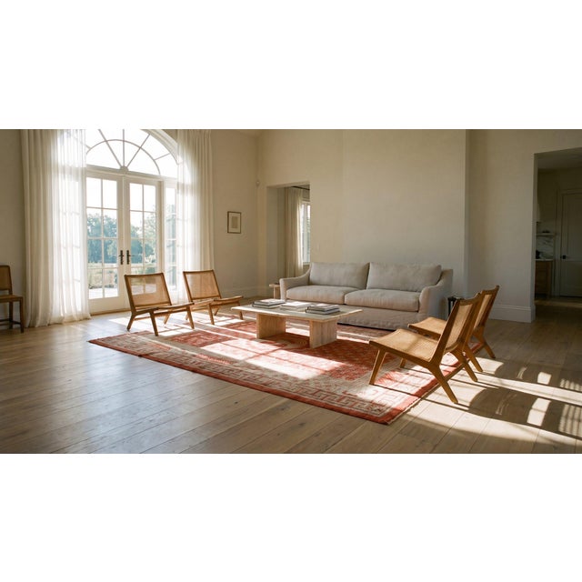 1900s Orange Birds Medallion Antique Chinese Bao Tou Rug 4'4" X 7'2" Knotted Wool Carpet For Sale - Image 11 of 12