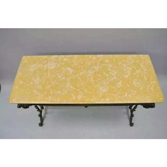 French Art Nouveau Green Wrought Iron Marble Top Scrolling Console Hall Table For Sale In Philadelphia - Image 6 of 11