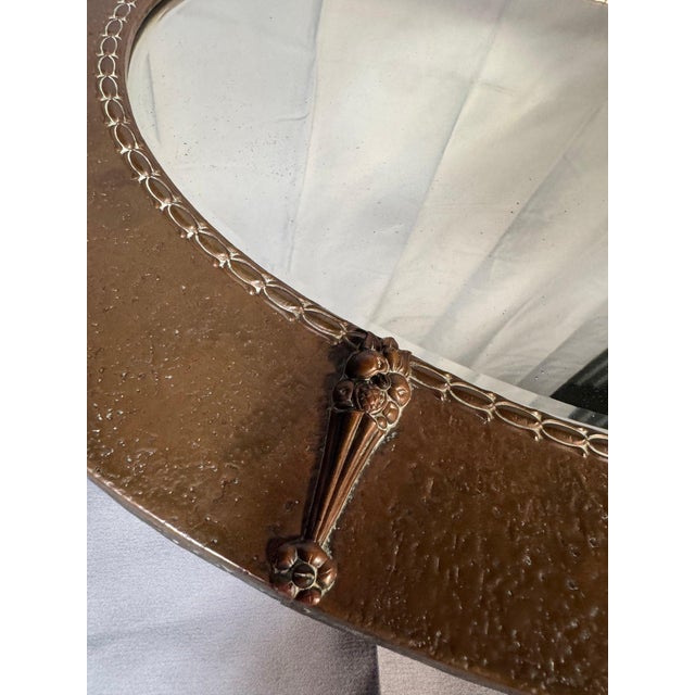 Arts & Crafts Arts and Crafts Style Oval Wall Mirror, Hammered Metal Frame With Strapwork Mounts For Sale - Image 3 of 5