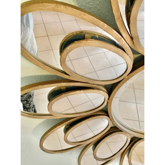 Metal Oversized 360° Multi-Angle Reflection, 2-Tiered Sculptural Sunburst Flower Mirror - McM, Hollywood Regency Style Deep Beveled Glass Mirror For Sale - Image 7 of 10