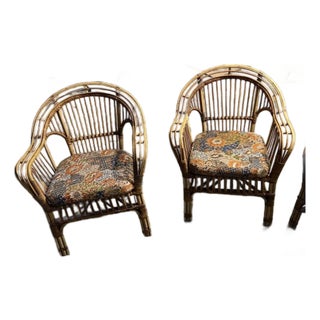 Vintage Coastal Rattan Barrel Lounge Chairs, Pair – Palm Beach Organic Modern Style For Sale