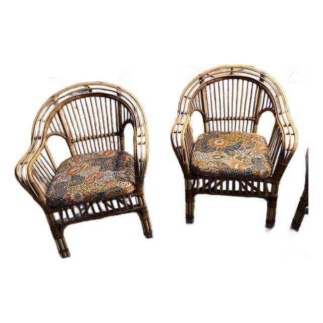 Vintage Coastal Rattan Barrel Lounge Chairs, Pair – Palm Beach Organic Modern Style For Sale