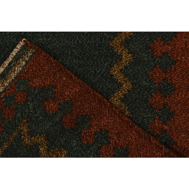 1950s Vintage Sofreh Kilim Rug in Green-Blue With Gold Tribal Medallion Pattern For Sale In New York - Image 6 of 7