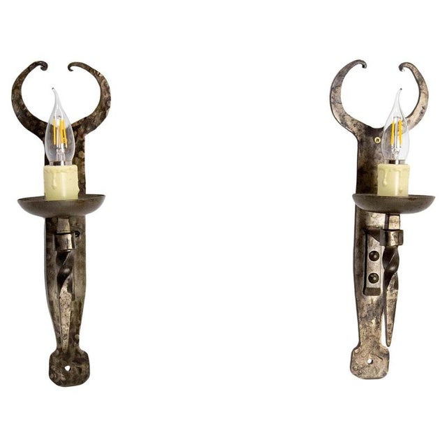 Spanish French Wrought Iron Wall Lights, 1960s, Set of 2 For Sale - Image 12 of 12