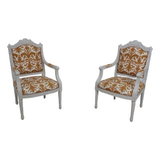 Pair of Painted Louis XVI Open Arm Chairs For Sale