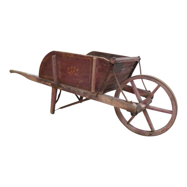 antique wood wheel barrow