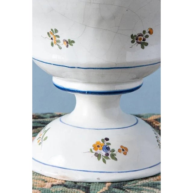 Blue French Floral Faience Double-Handle Vase, 18th Century For Sale - Image 8 of 11