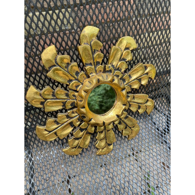 Mid 20th Century Petite 10" Italian Giltwood Sunburst Wall Mirror For Sale - Image 15 of 18