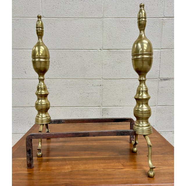 Vintage Brass Federal Style Fireplace Andirons Dog Irons Fire Dogs - Pair For Sale In Kansas City - Image 6 of 10