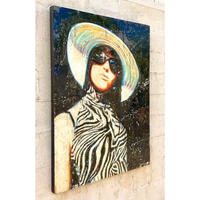 Contemporary Vintage Sylvan Roberge Encaustic Portrait of a Woman For Sale - Image 3 of 12