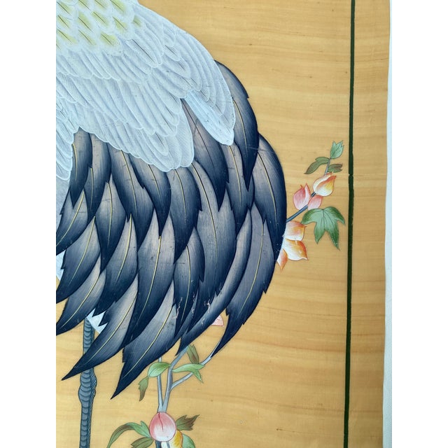 1960s Cranes Among Blossoms Vintage Painting on Golden Silk "31*41 Inches " For Sale - Image 10 of 13