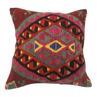 Handwoven Embroidered Turkish Kilim Pillow Cover For Sale