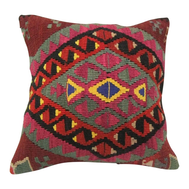 Handwoven Embroidered Turkish Kilim Pillow Cover For Sale