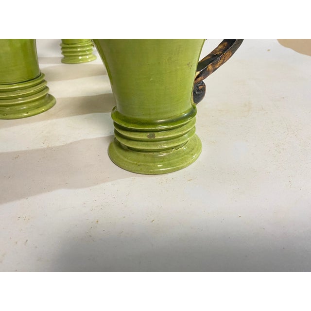 20th Century French Ceramic Cups in Green and Brown, Set of 6 For Sale - Image 3 of 10