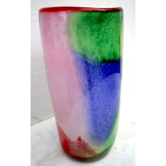 Glamorous Mid-Century Cased–Glass Block Vase With Red Interior - Makora Krosno Poland For Sale - Image 11 of 17
