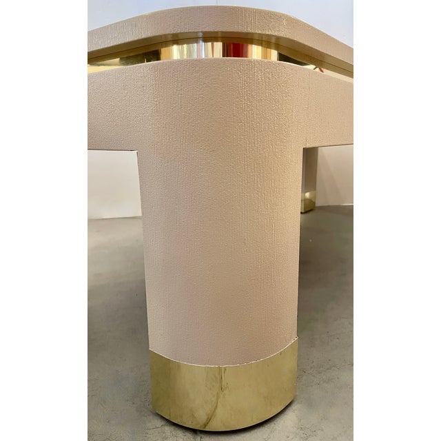 Karl Springer Style Grasscloth & Brass Coffee Table For Sale In Miami - Image 6 of 10