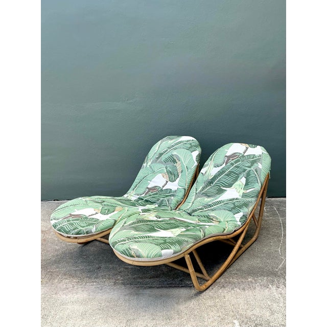 Wood Vintage Bent Rattan Chaise Lounge in Cw Stockwell - Set of 2 For Sale - Image 7 of 12