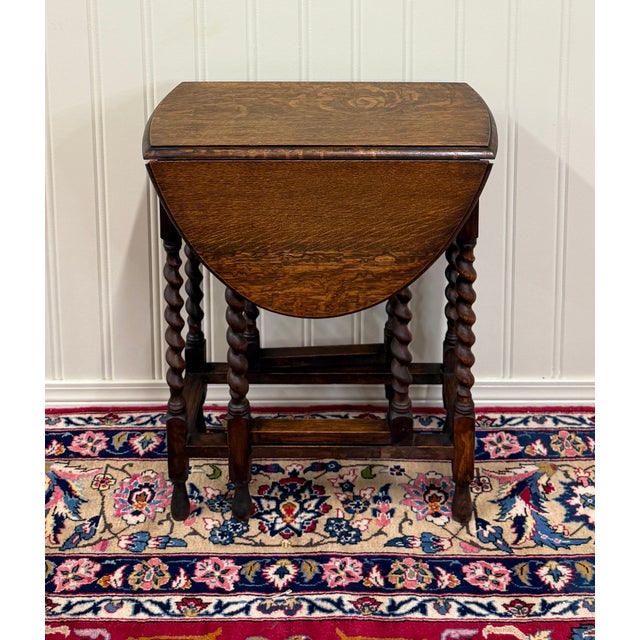 Antique English Table Drop Leaf Gateleg Barley Twist Oak Oval C. 1920-30s For Sale - Image 12 of 18