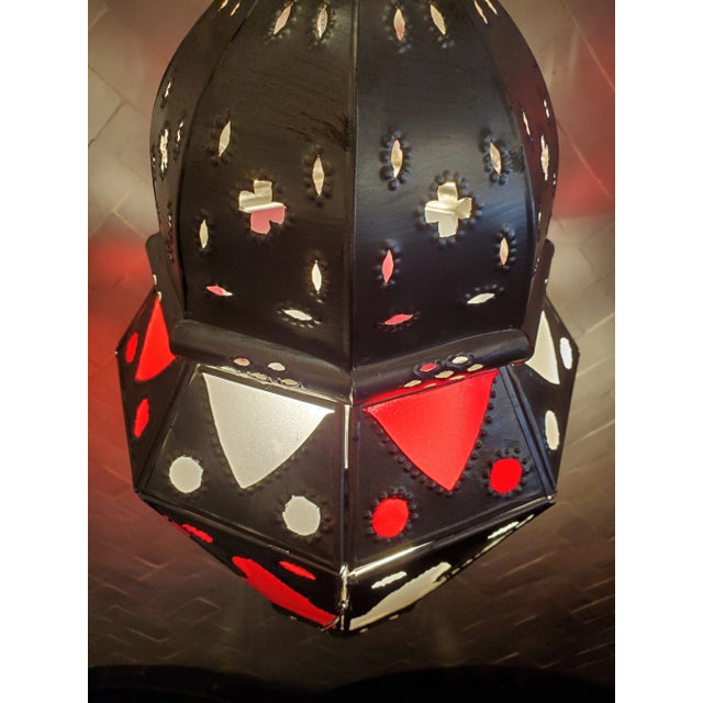 Moroccan Frosted White and Red Glass Lantern For Sale In Orlando - Image 6 of 8