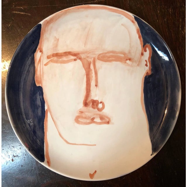 1990s Luigi Benzoni, Contemporary Italian Painted Ceramic Artist Plate Brutalist Face Painting, 1994 For Sale - Image 5 of 5