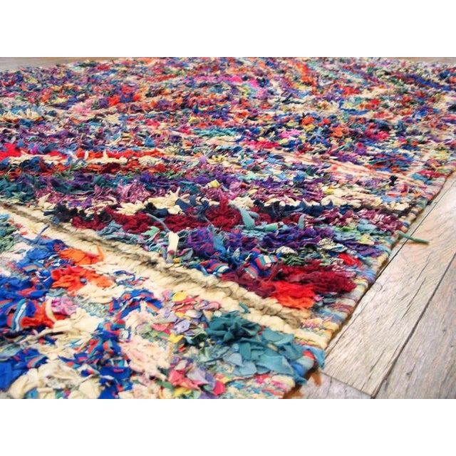 1940s Multi Stripe Modern Antique Moroccan Boucherouitte Rug 5'6" X 8'8" Woven Wool Carpet For Sale - Image 4 of 9