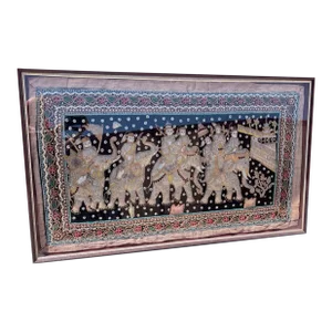 Large Antique Burmese Kalaga Tapestry Framed Wall Art