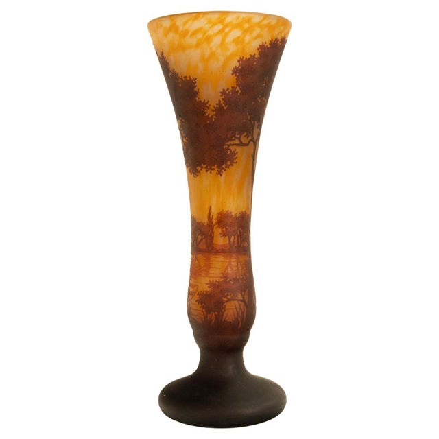 Large Antique French Art Nouveau Daum Nancy Cameo Tree Landscape Glass Vase 1900 For Sale - Image 10 of 18