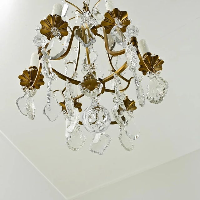 French Vintage Petite Brass & Crystal Chandelier For Sale - Image 12 of 12