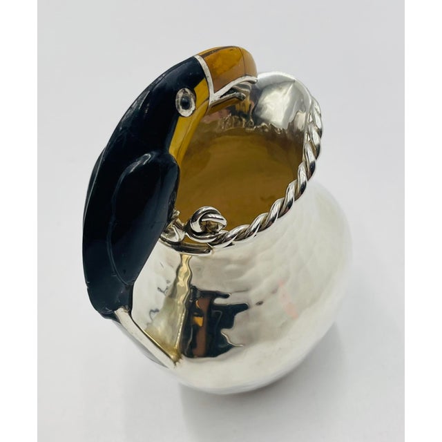 Emilia Castillo Silver-Plated Toucan Creamer With Onyx & Jasper, Mexico 1980's For Sale - Image 9 of 18